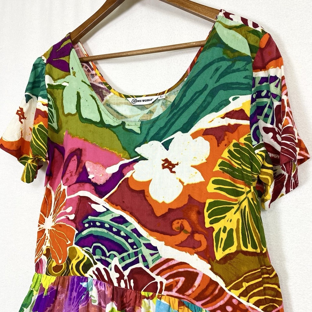 Jams World Sz Large Hattie Dress Mini Floral Tropical Vacation Resort Beach Art - Picture 2 of 4